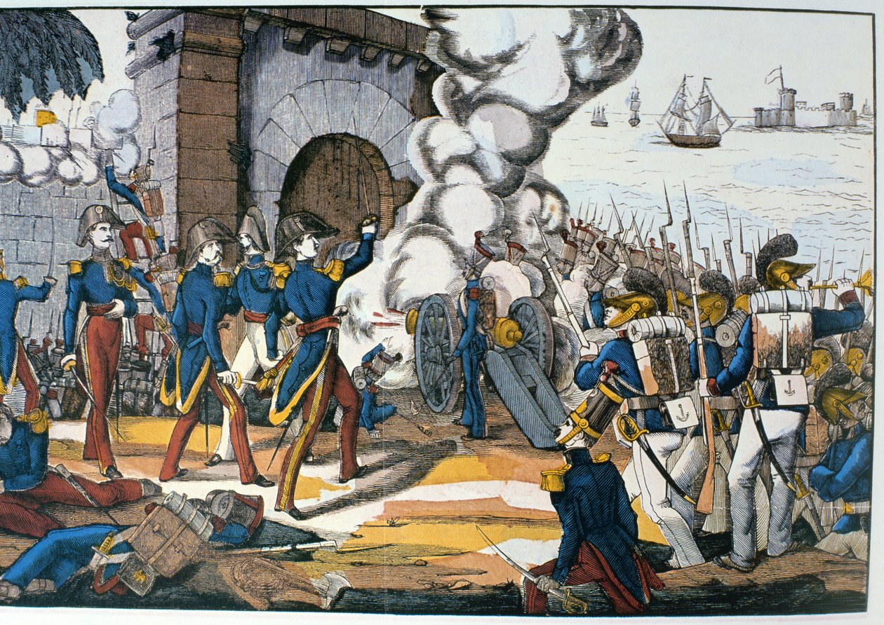 Fransk angreb på den mexicanske fæstning San Juan de Ulua under konditorkrigen i 1838 af French School