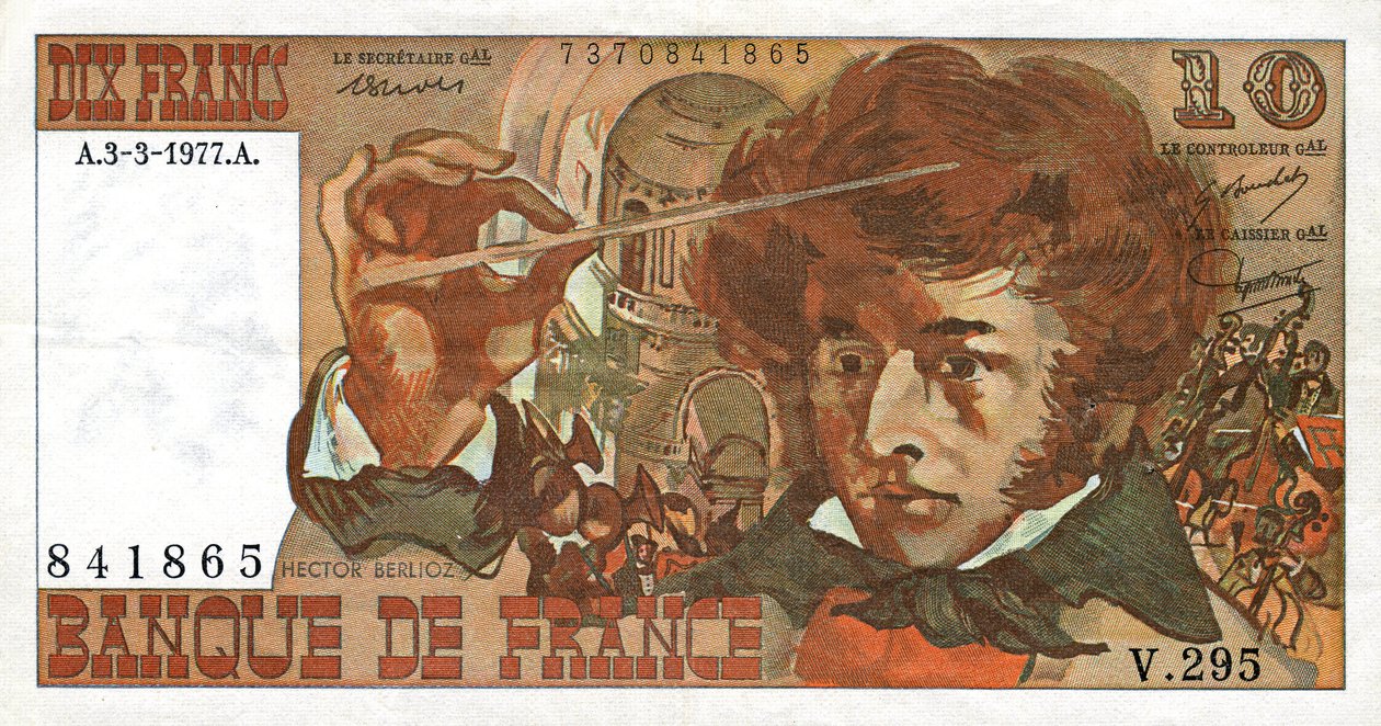 Fransk pengeseddel med billedkunst af den franske komponist Hector Berlioz af French School