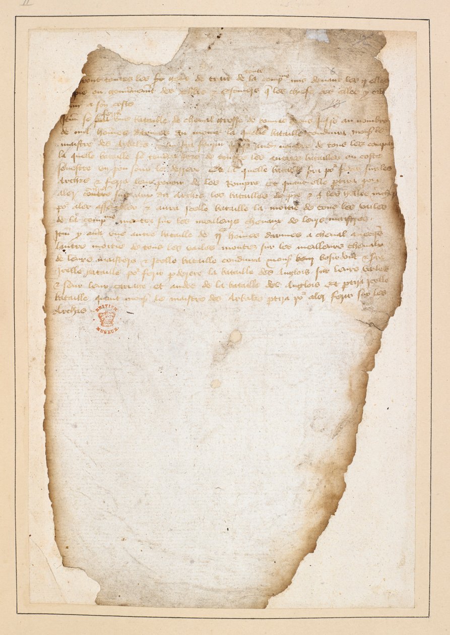 Fransk slagplan forud for slaget ved Agincourt, udarbejdet af marskal Boucicault, kaptajn af Normandiet og andre. Mellem 13.-21. oktober 1415 (blæk på papir) af French School