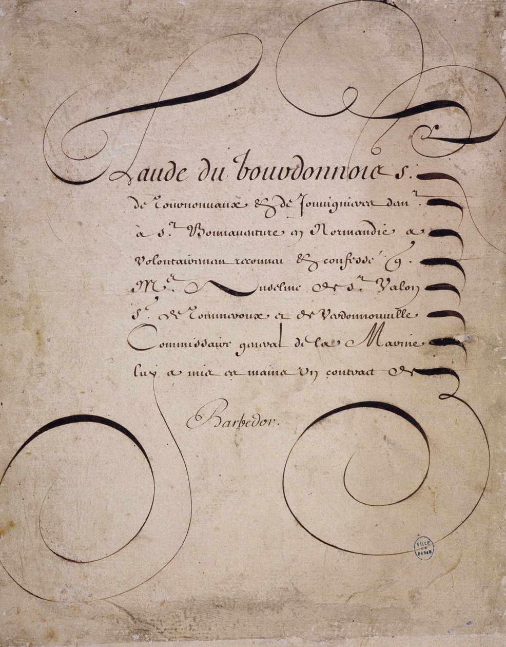 Fransk kalligrafi: Brev fra Regnskabskammeret af Louis Barbedor omkring 1640. af French School