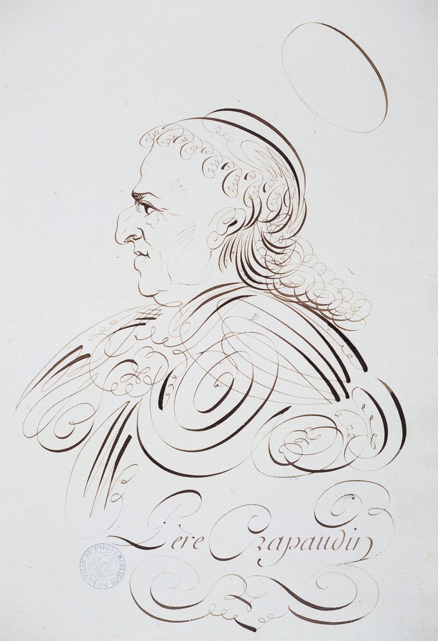 Fransk kalligrafi: Portræt af Fader Crapaudin af Bernard af Paris omkring 1780. Historisk bibliotek i byen Paris. af French School