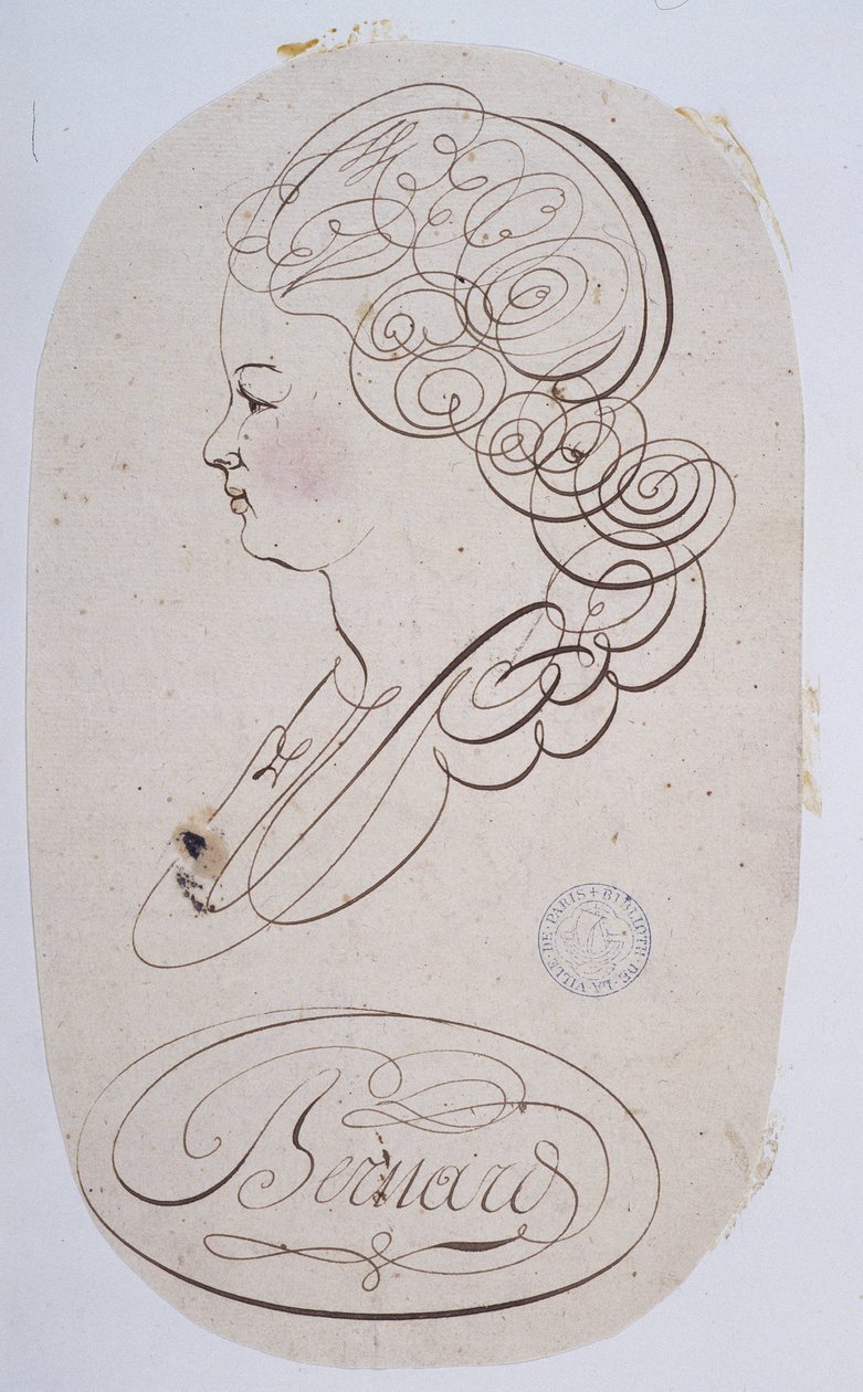 Fransk kalligrafi: Portræt af en ung person henrettet af Bernard de Paris omkring 1780. af French School