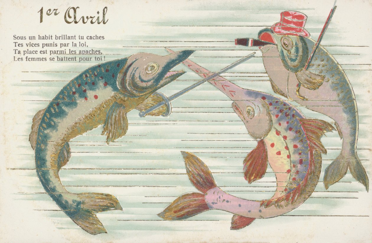 Fransk kort med fisk i anledning af aprilsnarren (Poisson d