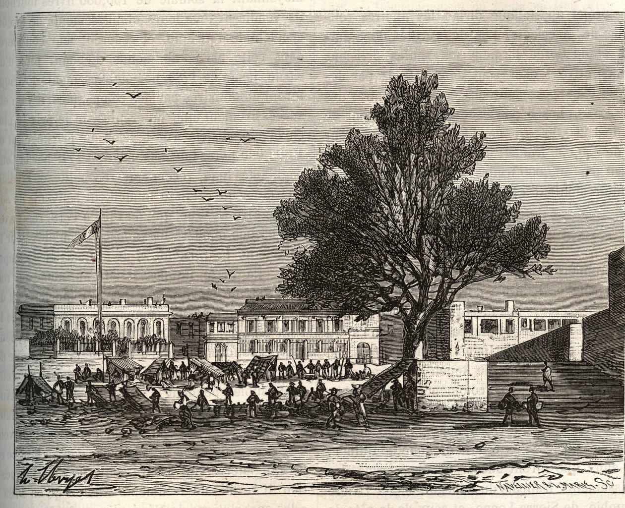 Franske kolonier i afrika - Place du gouvernement a Goree - indgravering i "La France illustree: geografi, historie, statistisk administration" af V.A. Malt-brun. 1884 af French School