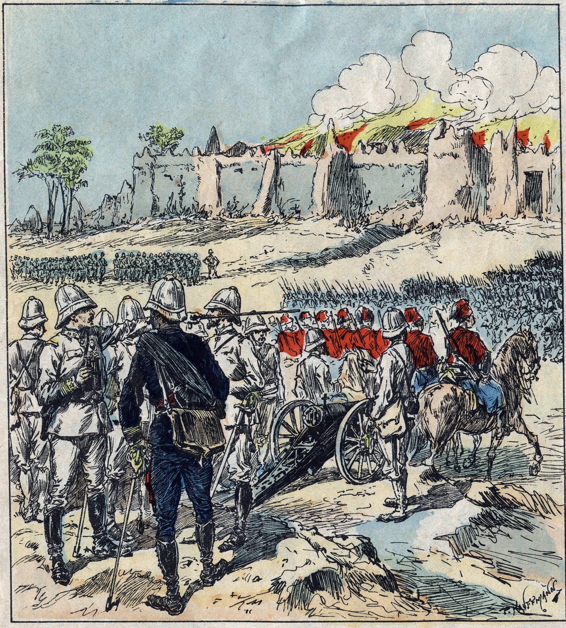 Fransk ekspedition til Dahomey (nuværende Benin). General Dodds danner sine angrebskolonner før Abomey af French School