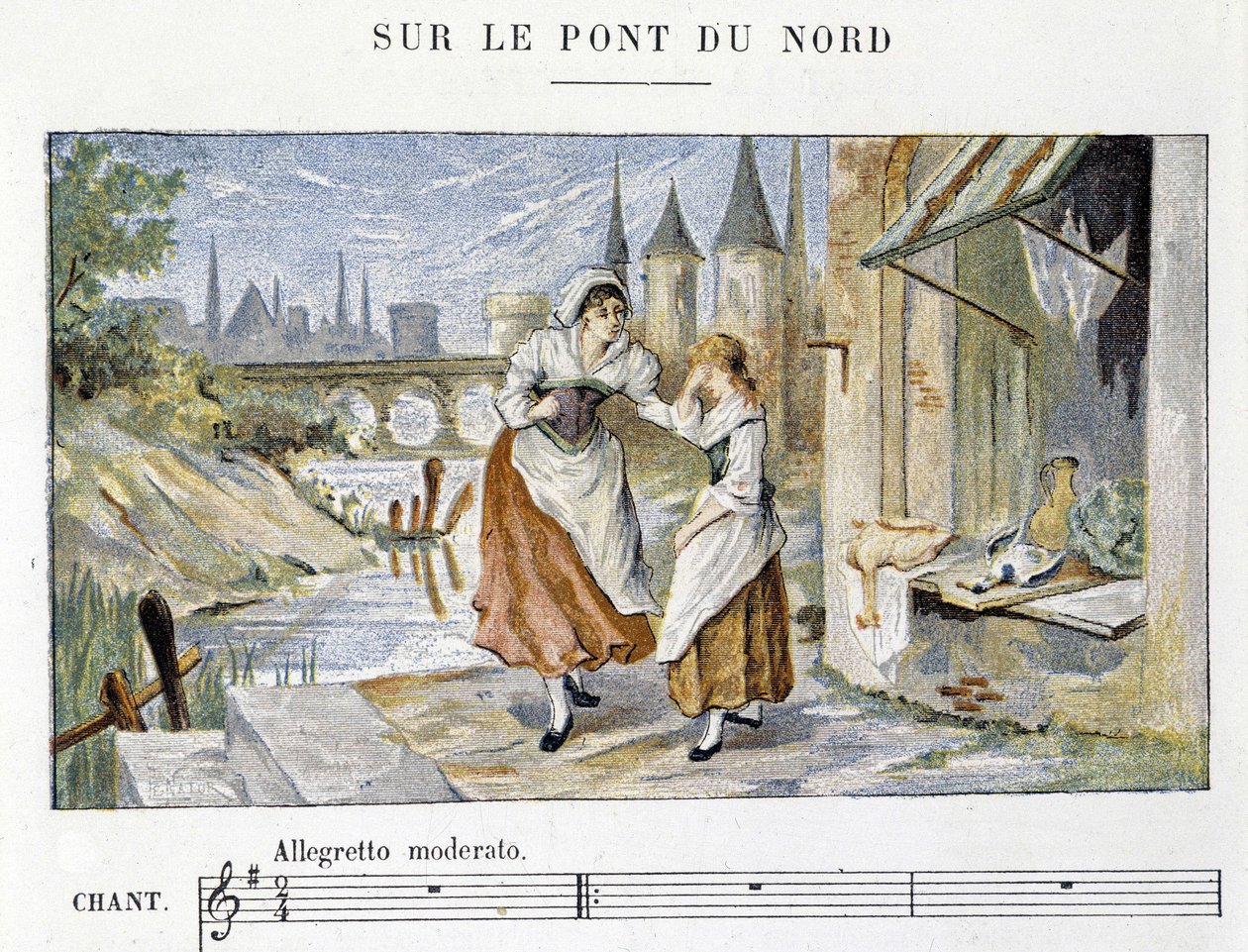 Fransk folkesang og traditionel sang: “” Sur le pont du Nord””, n.d. af French School