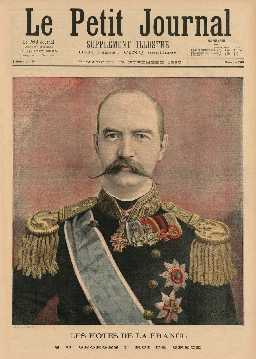 Franske værter, Hans Majestæt George I, konge af Grækenland, illustration på forsiden af "Le Petit Journal", supplement illustre, 10. november 1895 af French School