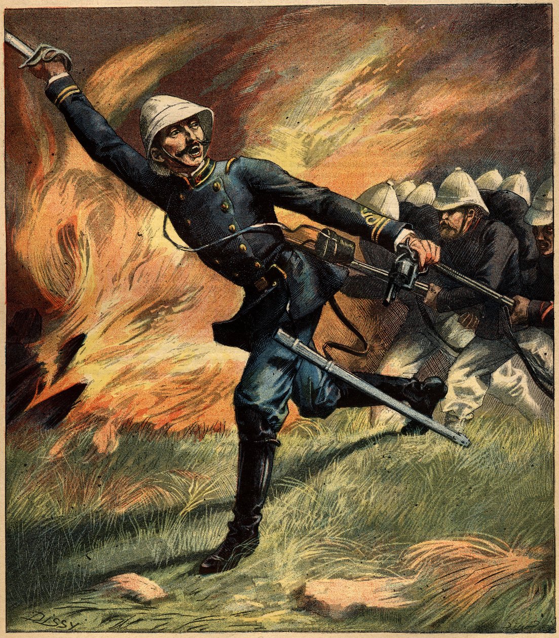 Fransk officer i Tonkin (Indokina) under et slag mod den kinesiske hær; 1891. Gravering i "La Terre Illustree" nr. 69 af 25. februar 1892. af French School