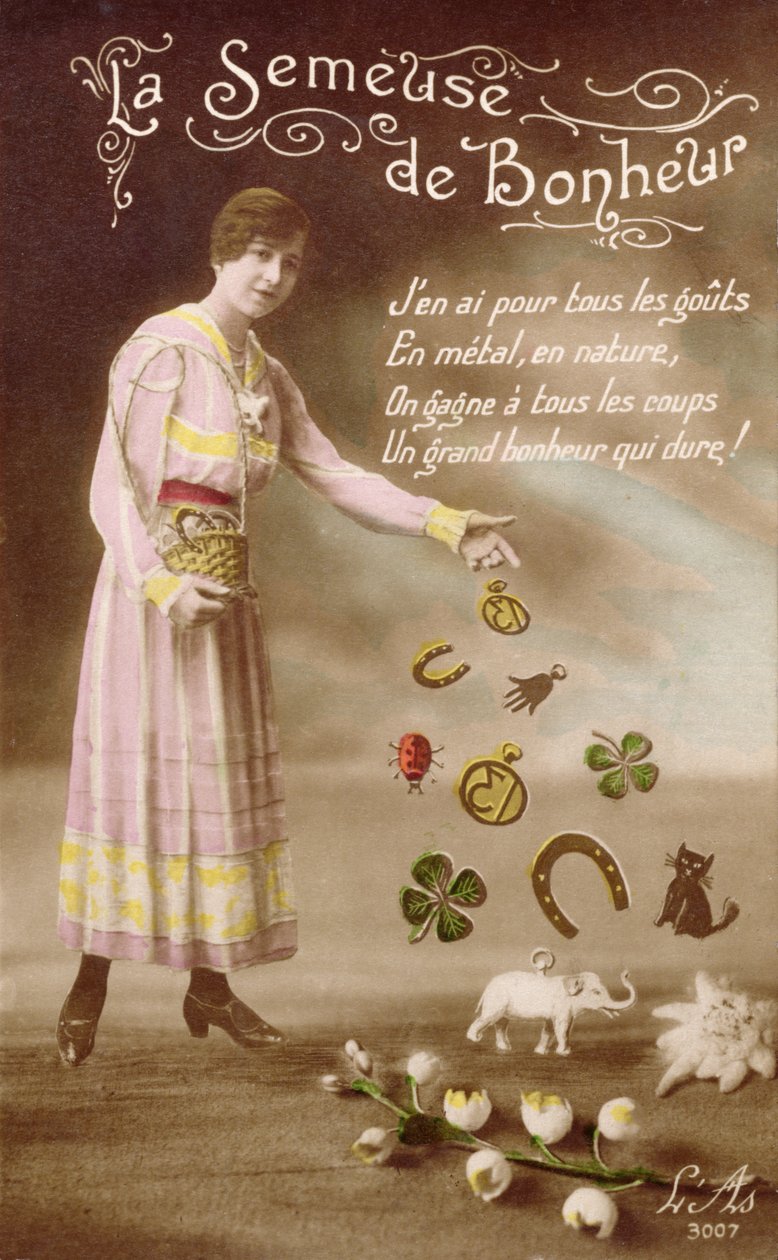 Fransk postkort, der forestiller La Semeuse de Bonheur (Lykkets såer), 29. marts 1914 af French School