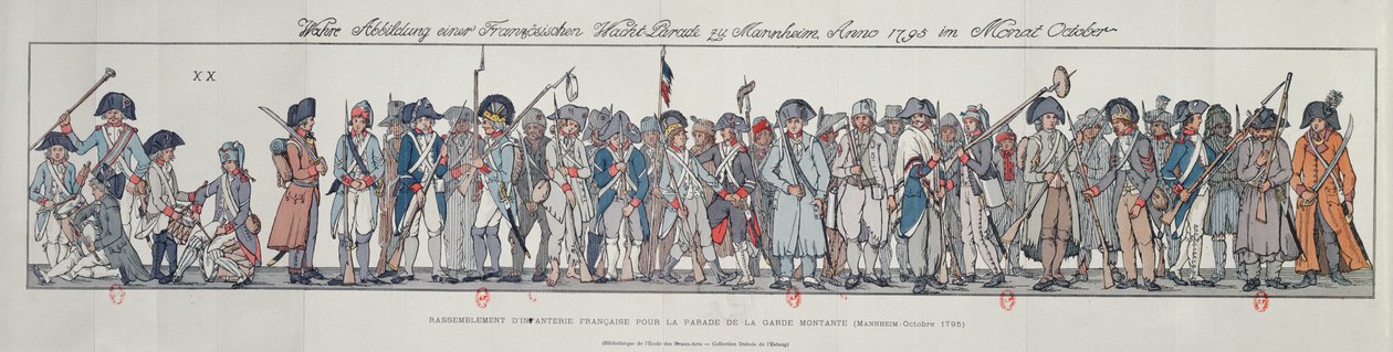 Franske soldater i Tyskland, 1795 (farvestik) af French School