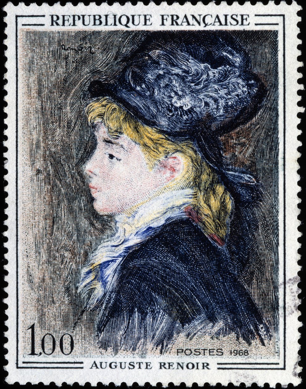 Fransk frimærke med maleri af Auguste Renoir af French School
