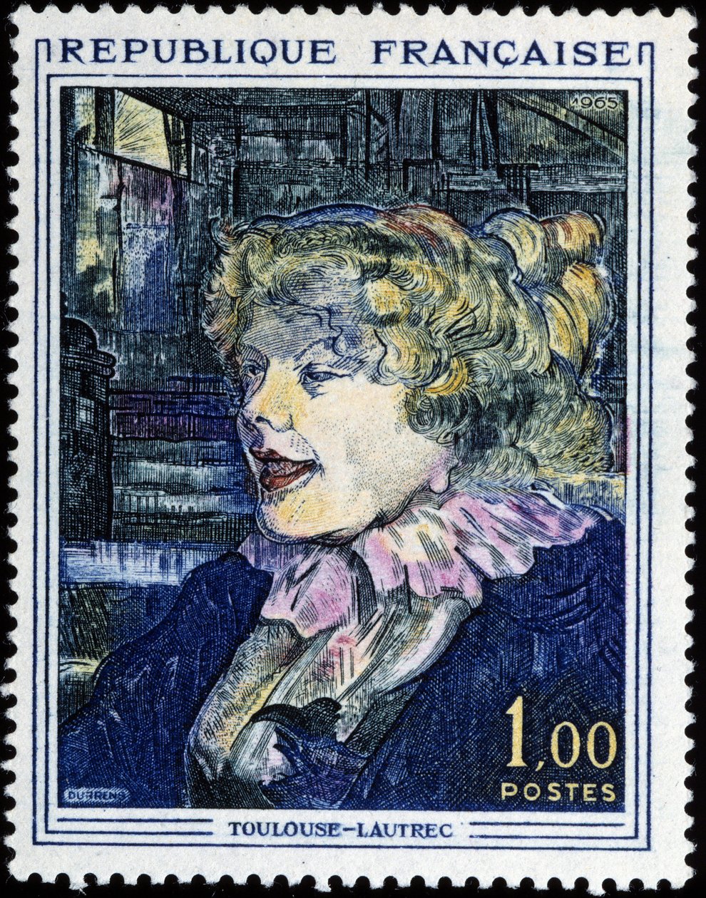 Fransk frimærke med maleri af Toulouse Lautrec af French School