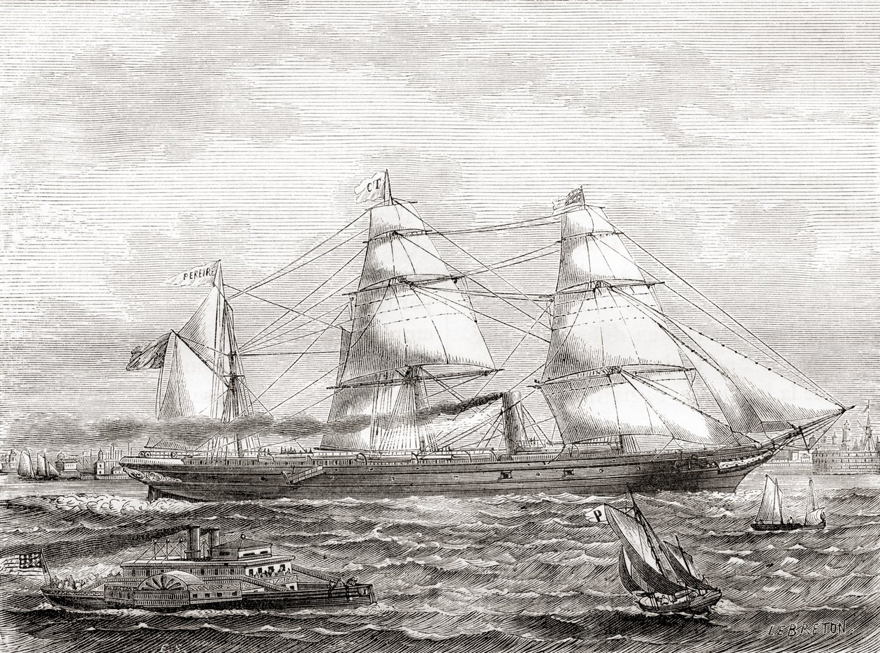 Fransk dampdrevet transatlantisk linjeskib Pereire (1866-1888), fra Les Merveilles de la Science, pub.1870 af French School