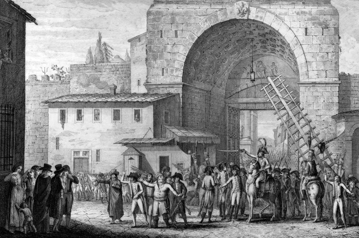 Franske tropper indtog Firenze i 1799 - Franske tropper indtog Firenze gennem San Gallo-porten i 1799 - af French School
