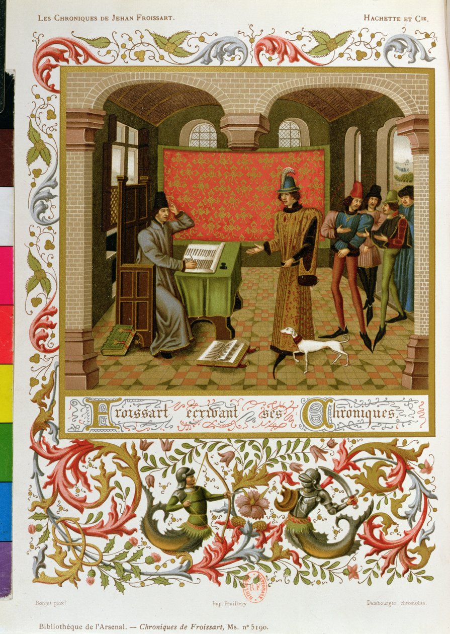 Froissart (1333-140001) skriver sine krøniker (faksimile af Ms. 5190) af French School