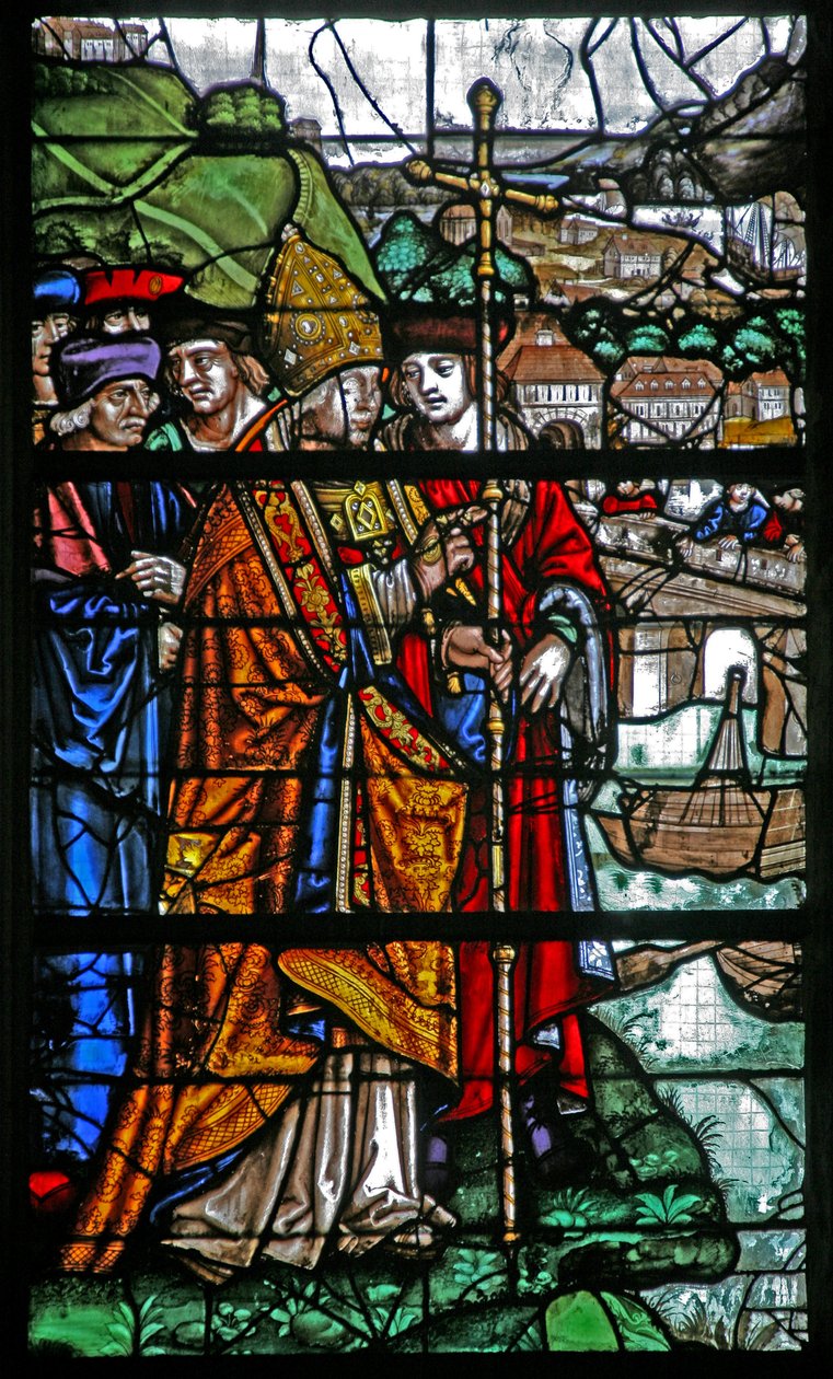 Fra vinduet w30; St Romain forhindrer floden i at oversvømme Rouen af French School