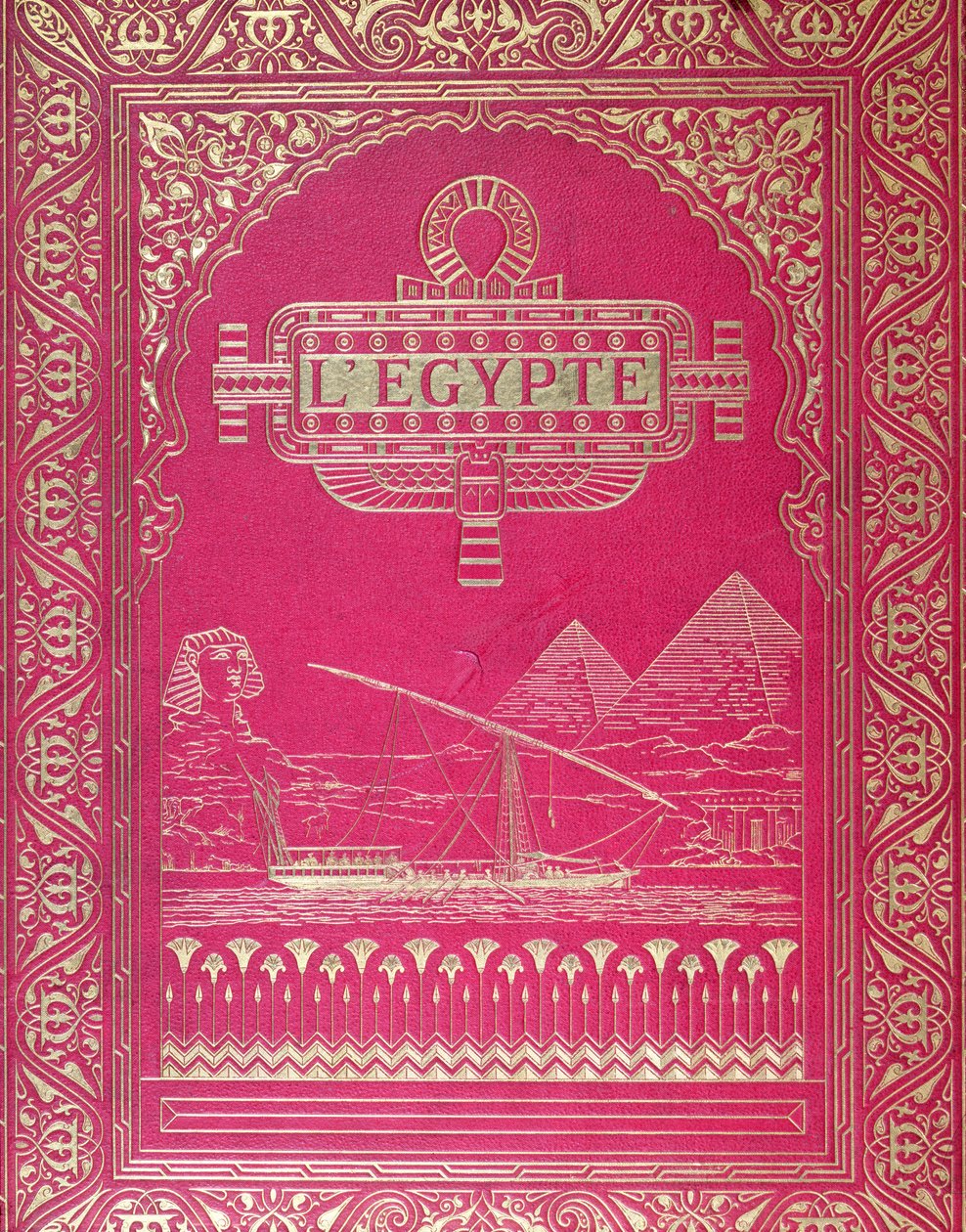 Forside af LEgypte af G. Ebers, udgivet i Paris, 1880 (rødt læder og guld) af French School