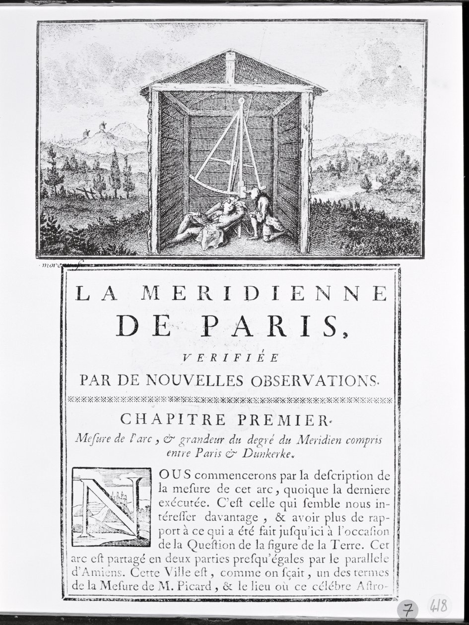 Forsiden af det første kapitel af La Meridienne de Paris af Cesar-Francois Cassini de Thury, 1744 af French School