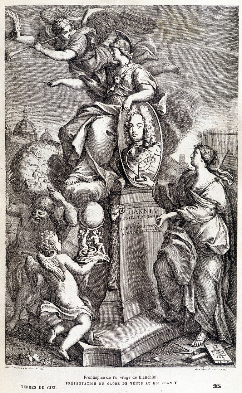 Frontispice til Bianchinis værk om Venus (ca. 1727) - i "Les terres du ciel" af Camille Flammarion, ed. Marpon  Flammarion, Paris af French School