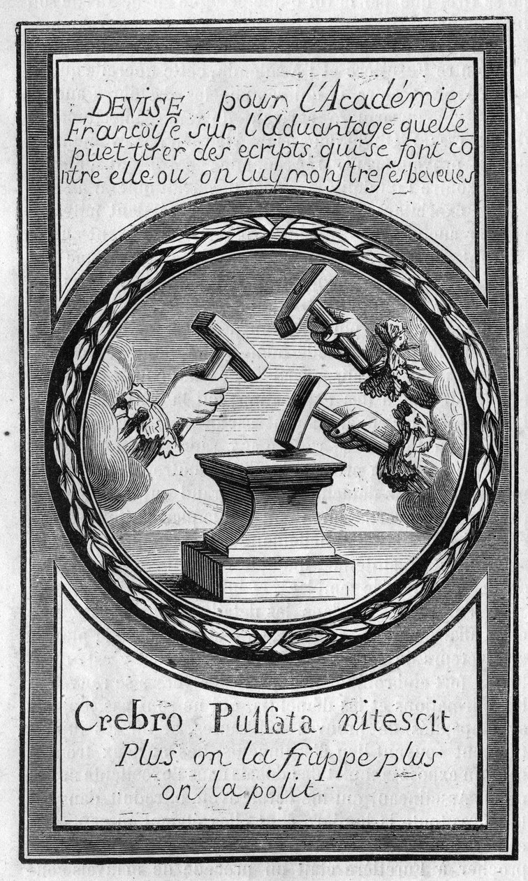 Frontispice af "Factums" mod det franske akademi af Antoine Furetiere (1619-1688). Stik fra 1860. af French School