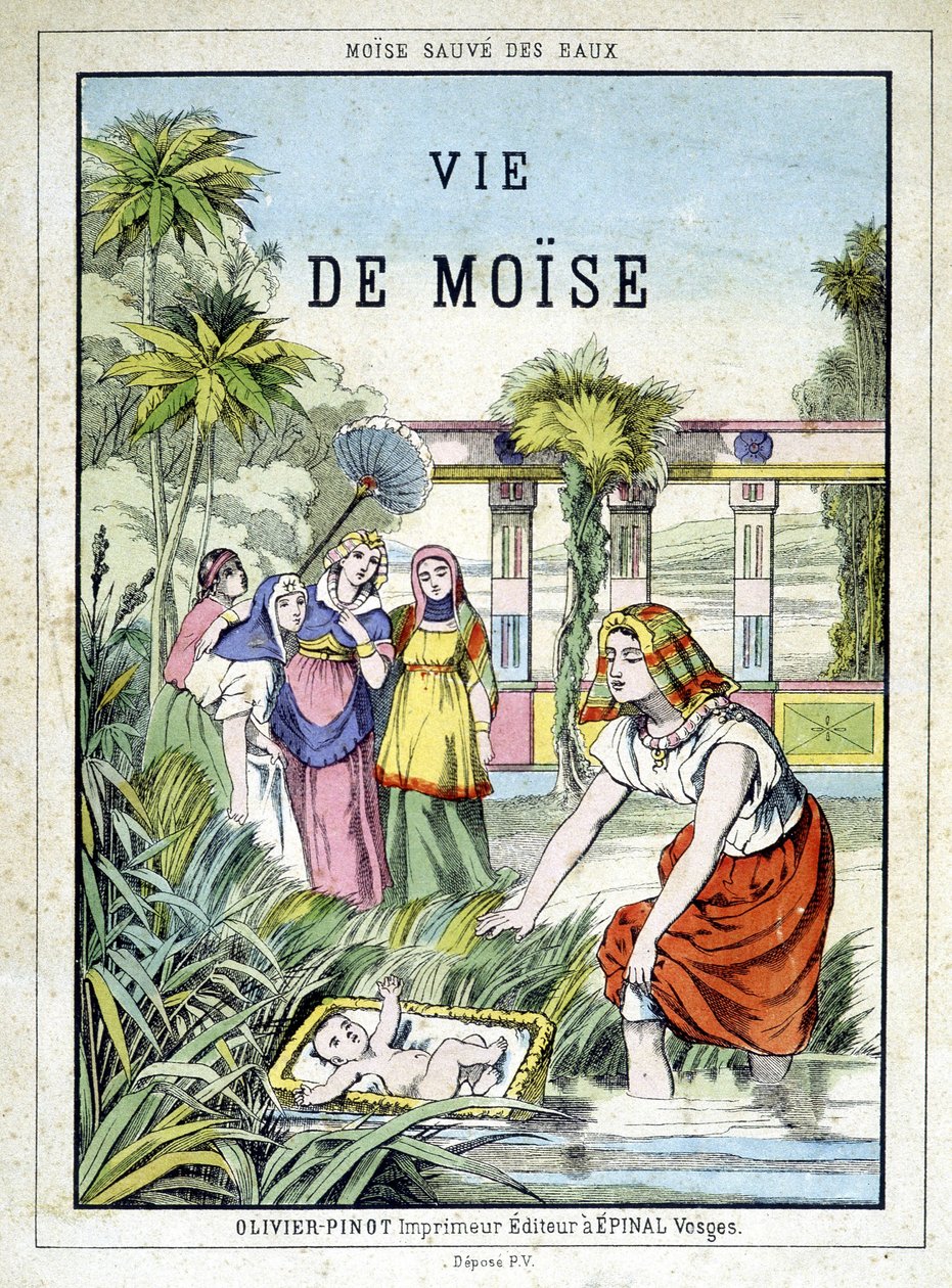 Frontispice af bogen "" Life of Moses"", red. Olivier Pinot, Epinal, slutningen af det 19. århundrede af French School