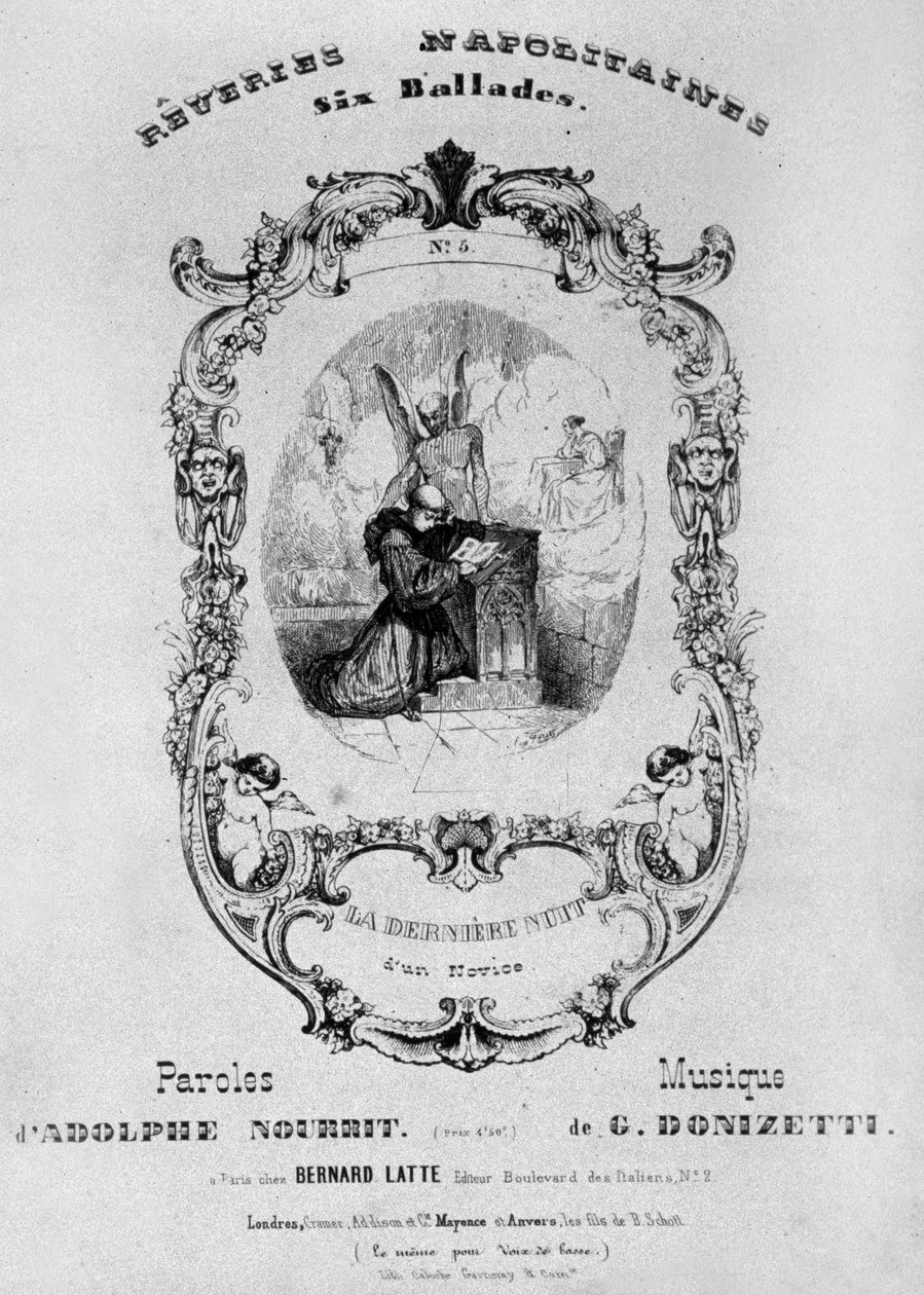 Frontispice til partituret af Reveries Napolitaines, 6 ballader af Gaetano Donizetti med ord af Adolph Nourrit, 1838 af French School