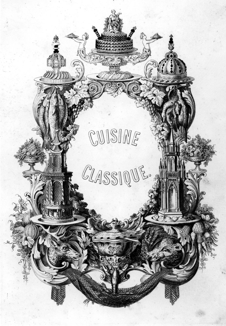 Frontispice fra Cuisine Classique af Urbain Dubois og Emile Bernard, udgave udgivet 1899 af French School