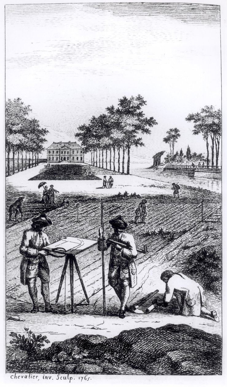 Frontispice fra La Science de lArpenteur af Dupain de Montesson (ca. 1720-90) udgivet i Paris, 1766 af French School