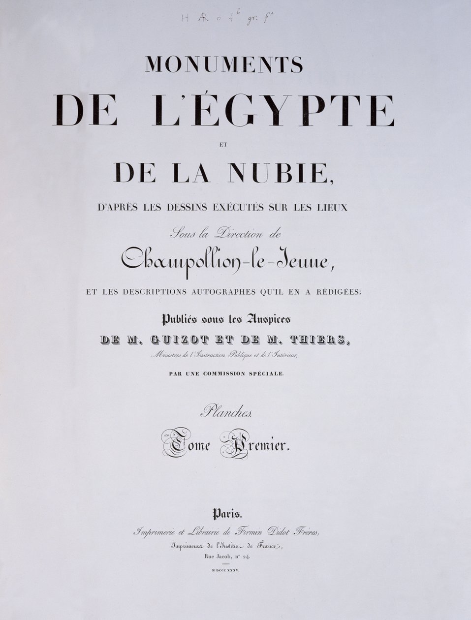 Frontispice af 1. bind af Monuments de lEgypte et de la Nubie af kunstneren, udgivet i Paris af Firmin-Didot, 1835 af French School