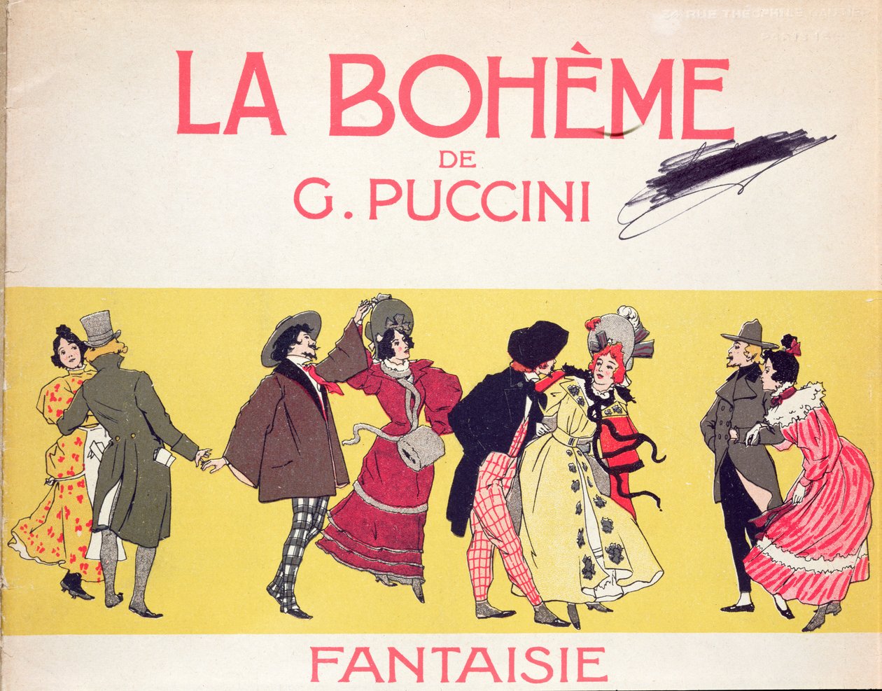 Frontispice af partiturarket til La Boheme af Puccini, begyndelsen af det tyvende århundrede af French School