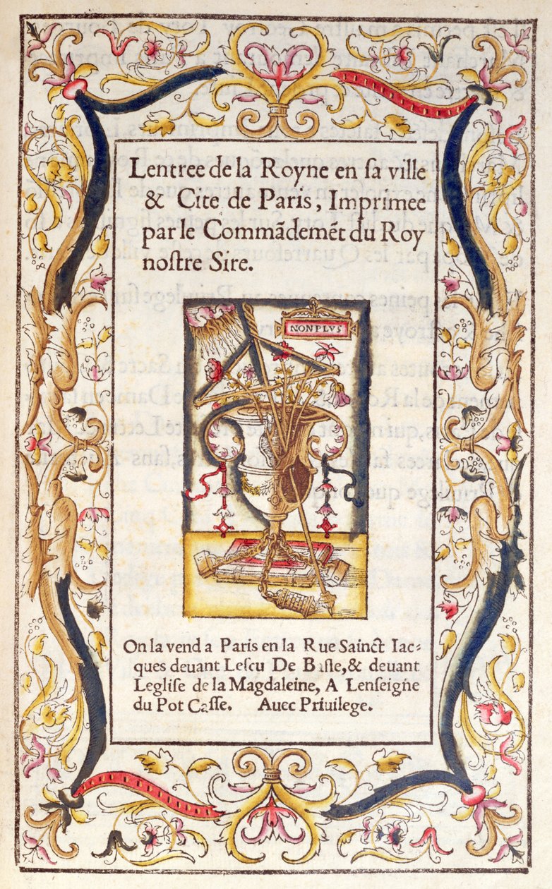 Frontispice til en bog om Marguerite de Navarres (1492-1549) indtog i Paris i 1531 af French School