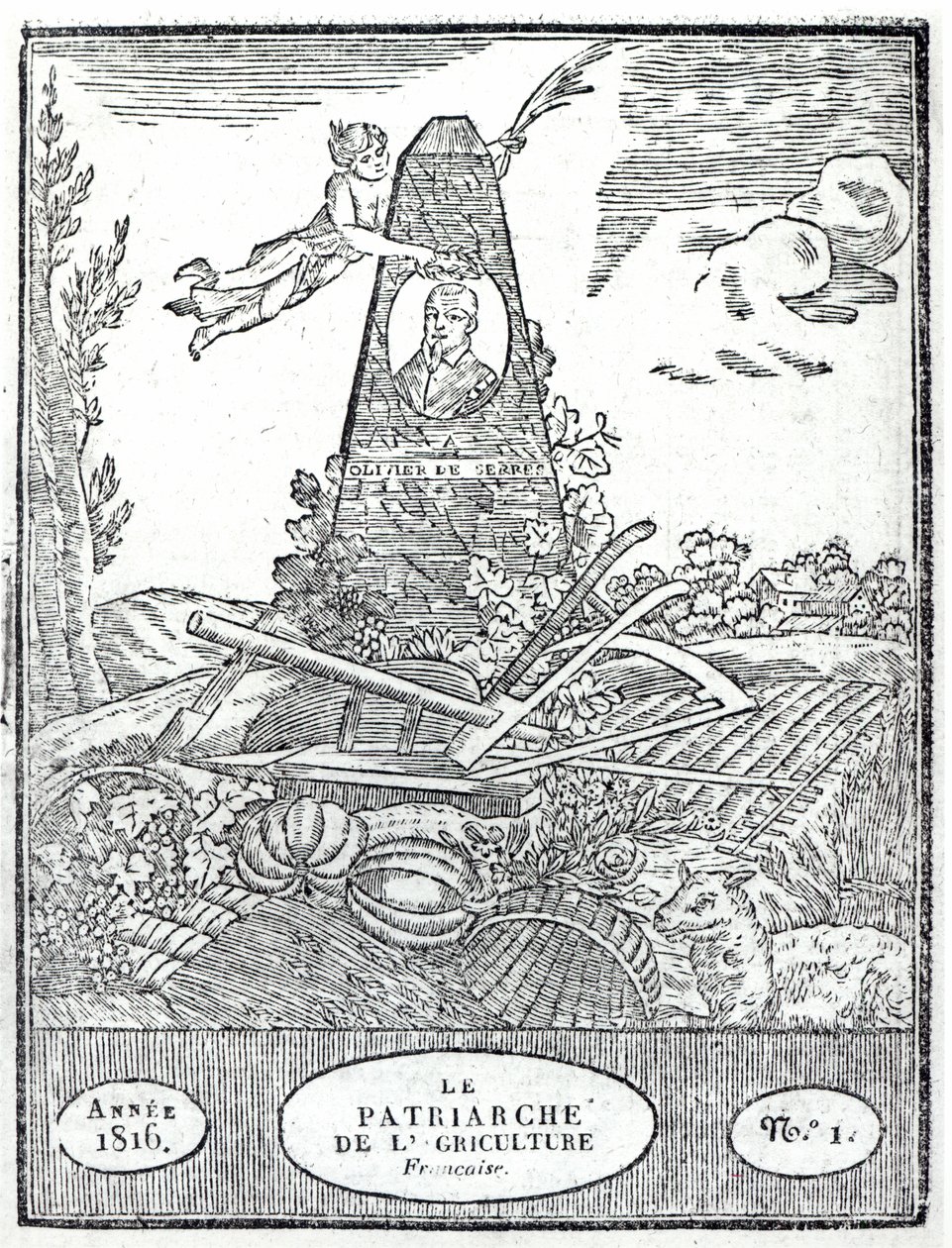 Frontispice til en landbrugsalmanach med et portræt af Olivier de Serres (1539-1619) 1816 af French School