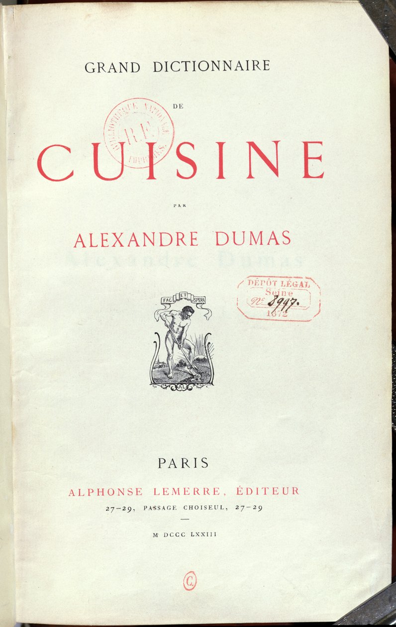 Frontispice til Grand Dictionnaire de Cuisine af Alexandre Dumas pere (1803-70) 1873 af French School