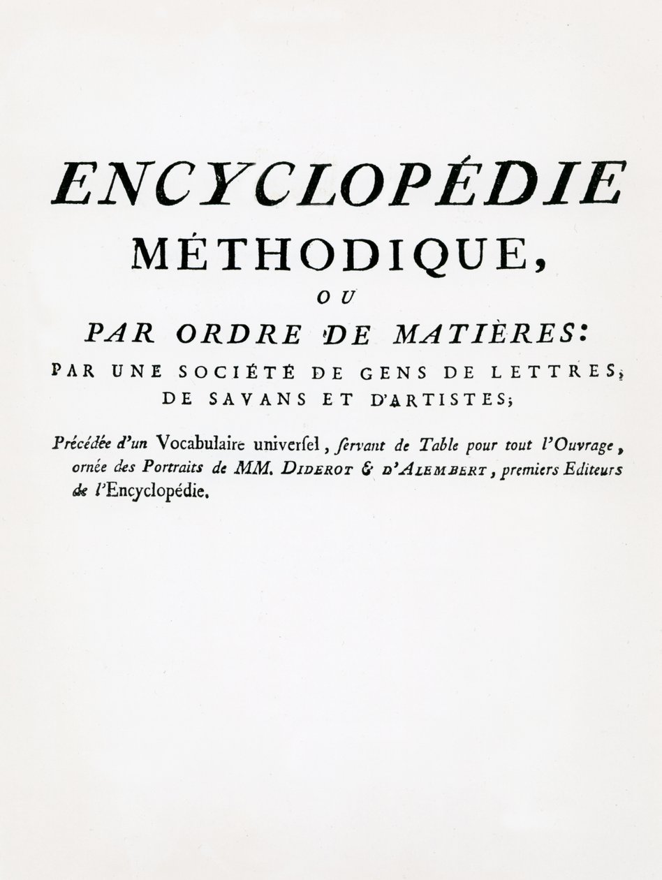 Frontispice to the Methodical Encyclopedia by Order of Subject Matter, redigeret af Denis Diderot og Jean Le Rond DAlembert, udgivet 1782 (print) af French School