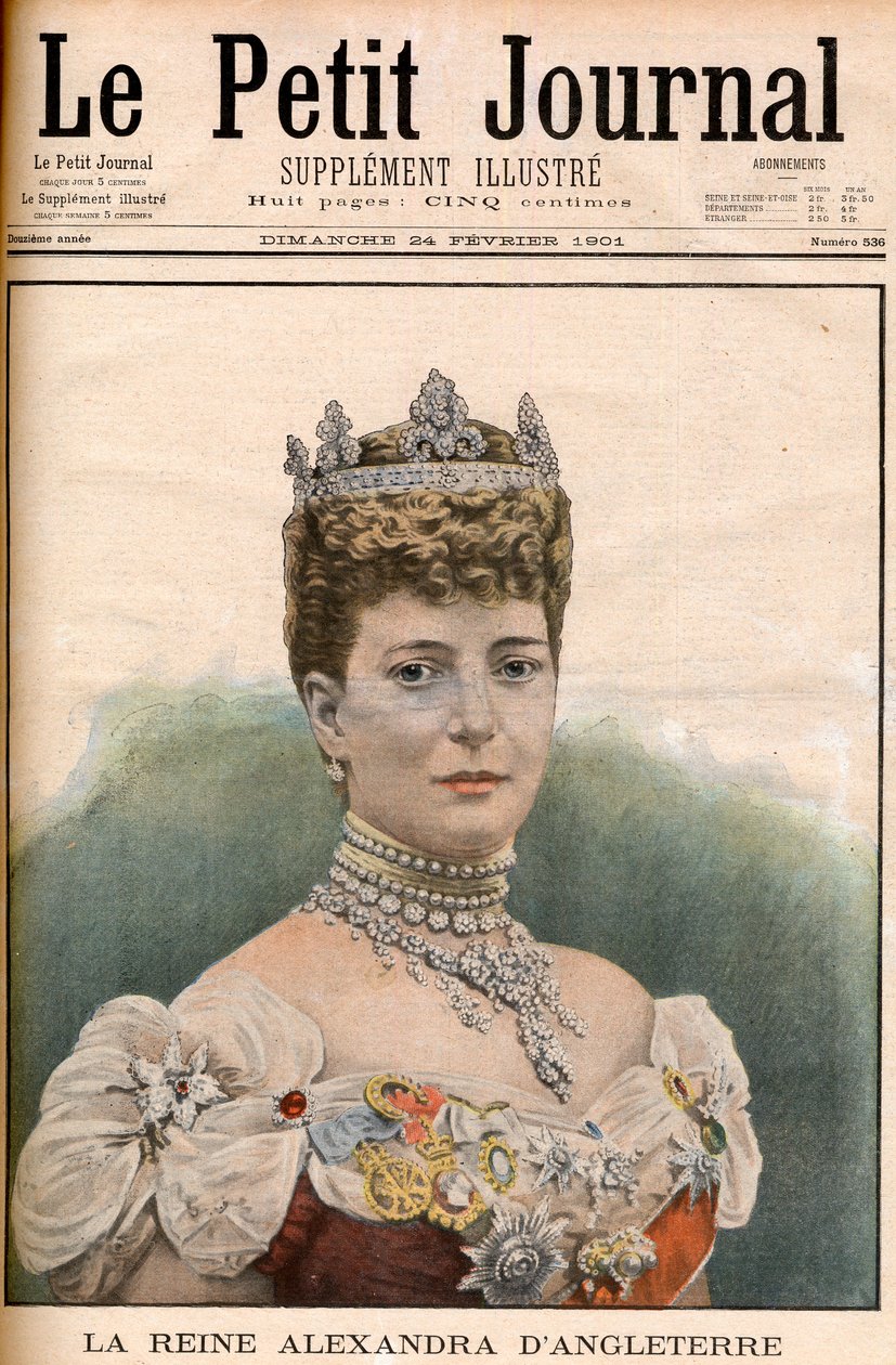 Forsiden af den franske avis dronning Alexandra af England (1844-1925) kone til kong Edward VII "Le Petit Journal" 24. februar af French School