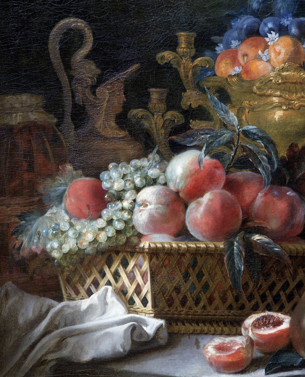 Frugtvase og kurv (detalje). 1770 (olie på lærred) af French School