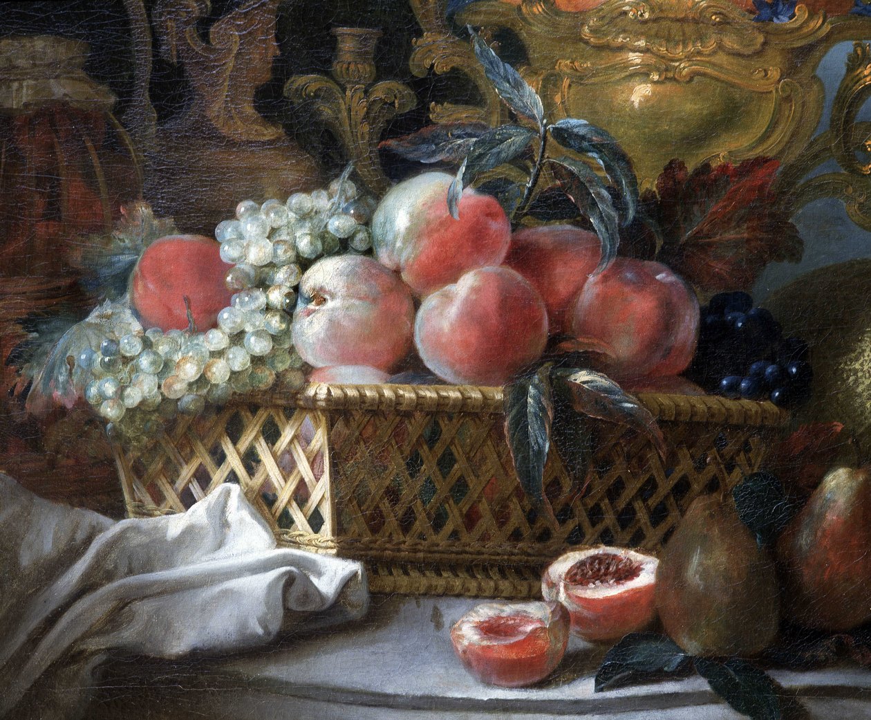 Frugtvase og kurv (detalje). ca. 1770 (olie på lærred) af French School
