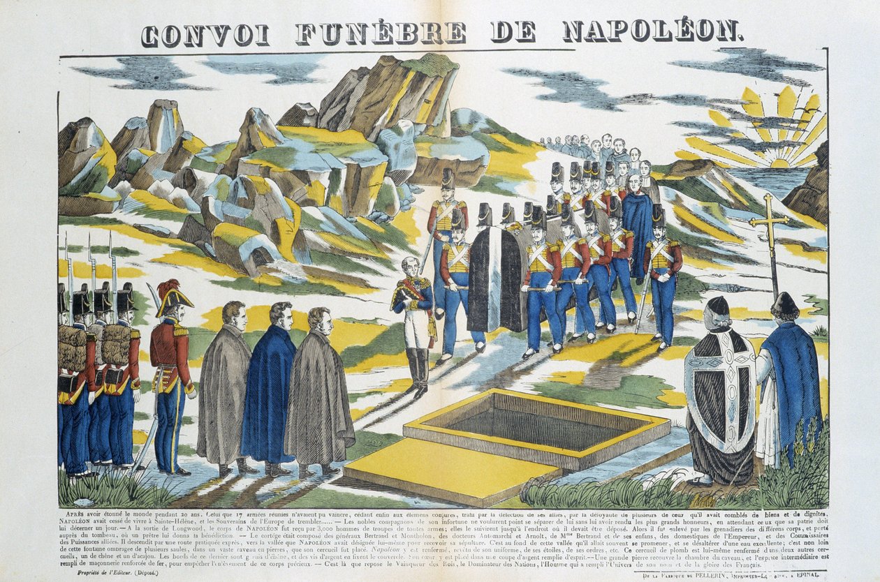 Napoleon-le-Grand Bonapartes (1769-1821) begravelseskonvoj på øen Sainte-Helene. Billede af Epinal af French School