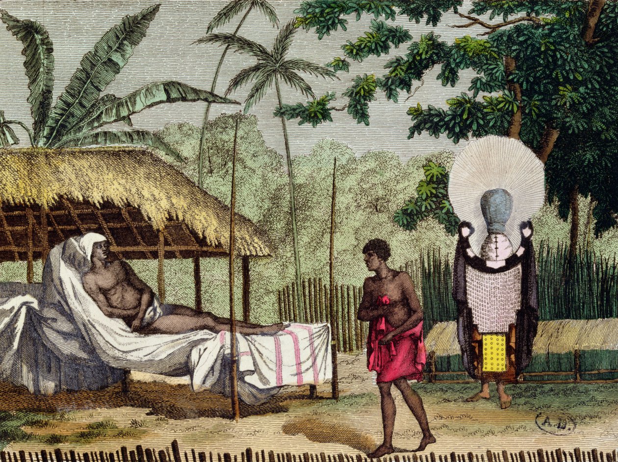 Begravelses- og sorgritualer i Tahiti, 1811 af French School