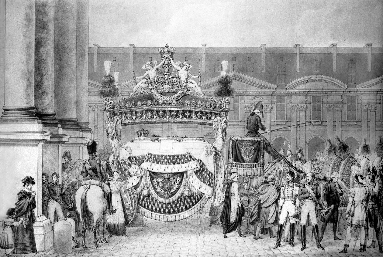 Begravelse af den franske kong Louis XVIII (1755-1824) i september 1824 (gravering) af French School