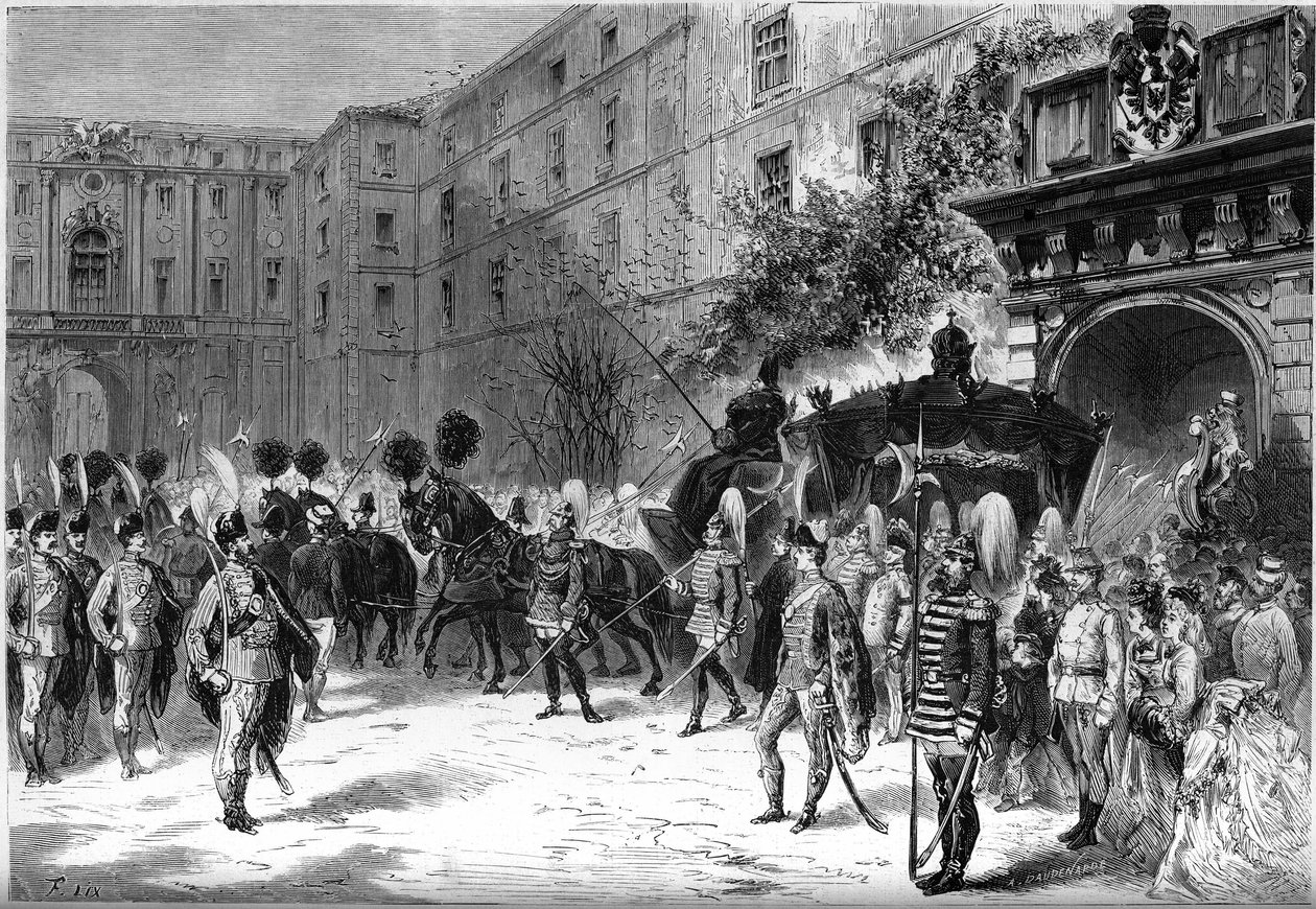 Begravelse af den østrigske impress Caroline Augusta (1792-1873): besmitte fra begravelseskortegiet i Wiens gader af French School