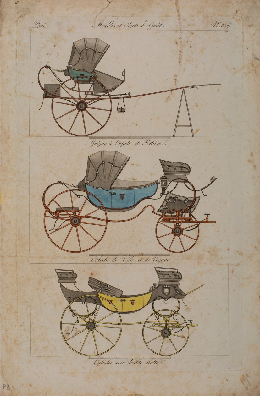 Møbler og smagsgenstande, nr. 32, Phaeton Simple (farvet gravering) af French School