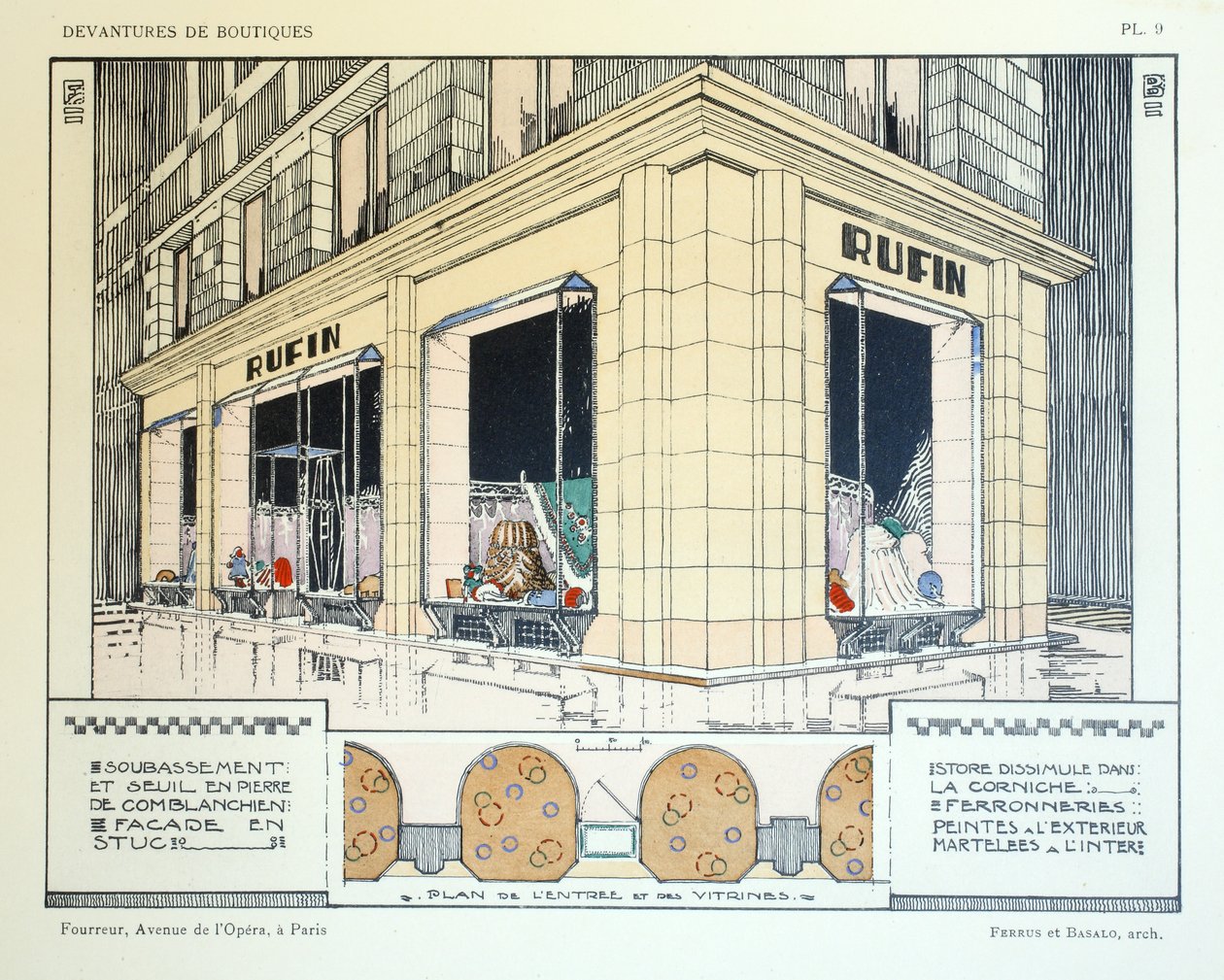 Buntmager, tallerken 9, illustration fra Devantures de Boutiques af Louis-Pierre Sezille, Paris, 1927 af French School