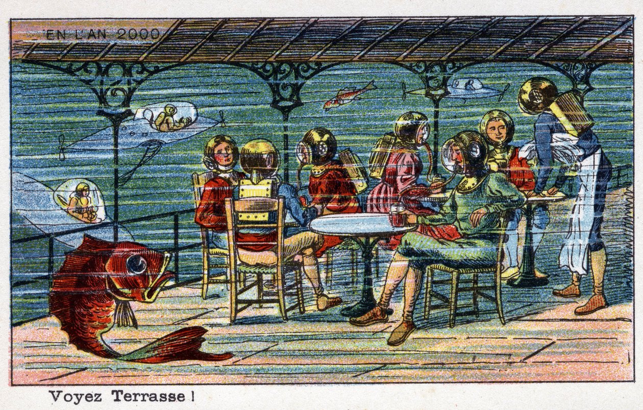 Futuredays: A Nineteenth Century Vision of the Year 2000 - Serie "" I år 2000": Se terrasse (under havet). Kromolitografi af Villemard af French School