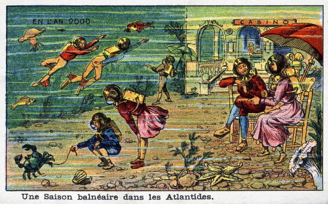 Futuredays: A Nineteenth Century Vision of the Year 2000 - Serie "" In the Year 2000": A Seaside Season in Atlantis. Kromolitografi af Villemard af French School