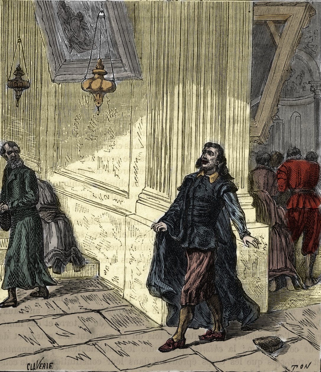Galileo Galilei (1564-1642), italiensk videnskabsmand, der observerer den pendullignende svingning af en lampe i Pisa-katedralen, Italien, i 1582 - Galileo Galilei dit Galilee (1564-1642) observerer svingningen af lampen i katedralen i Pisa i 1582 - Indgra af French School