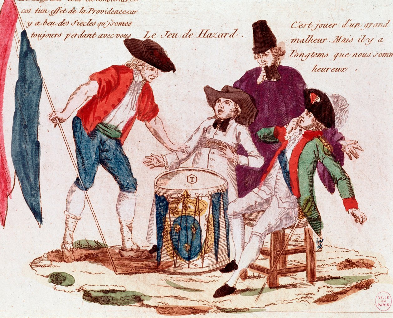 Tilfældighedsspil spillet af de tre stænder (præster, tiers-etat og adel) (gravering, slutningen af det 18. århundrede) af French School