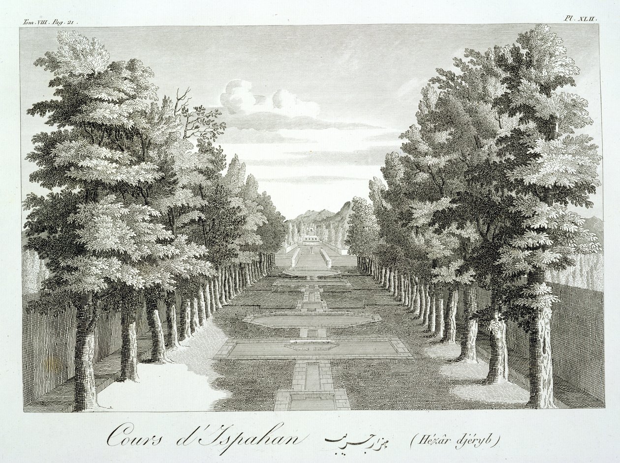 Haver ved Tshehar-Bagh, Isfahan, fra Voyages du Chevalier Chardin en Perse, et autres Lieux de l