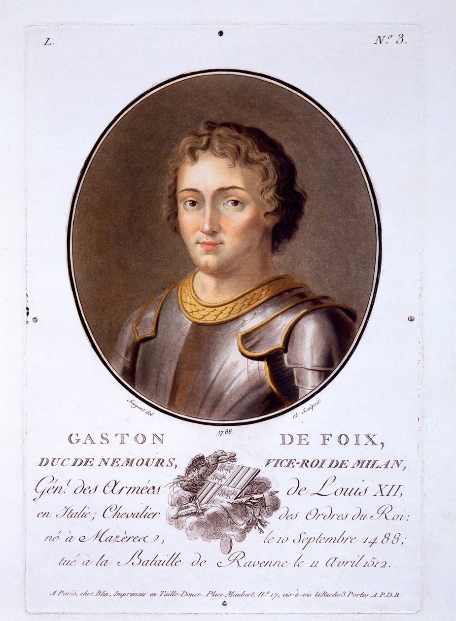 Gaston de Foix, Duc de Nemours, fra Portraits of Great Men, Illustrious Women, and Memorable Subjects of France, udgivet 1787-92 af French School