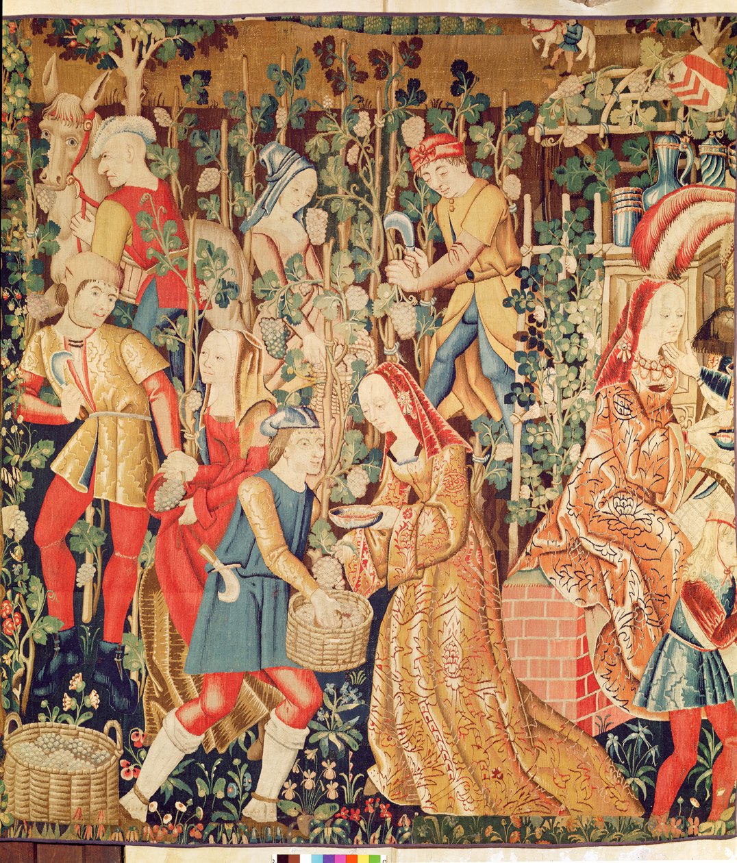Indsamling af druer, detalje af The Grape Harvest af French School